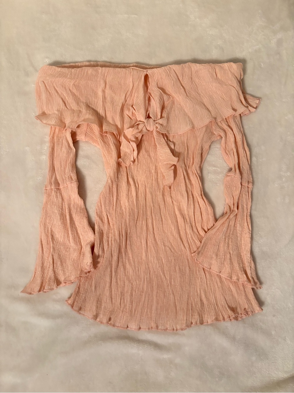 Pink Off-Shoulder Ruffle Tie Blouse